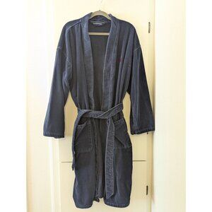 Polo Ralph Lauren Navy Blue Terry Cloth Bathrobe With Red Logo Embroidery & Belt